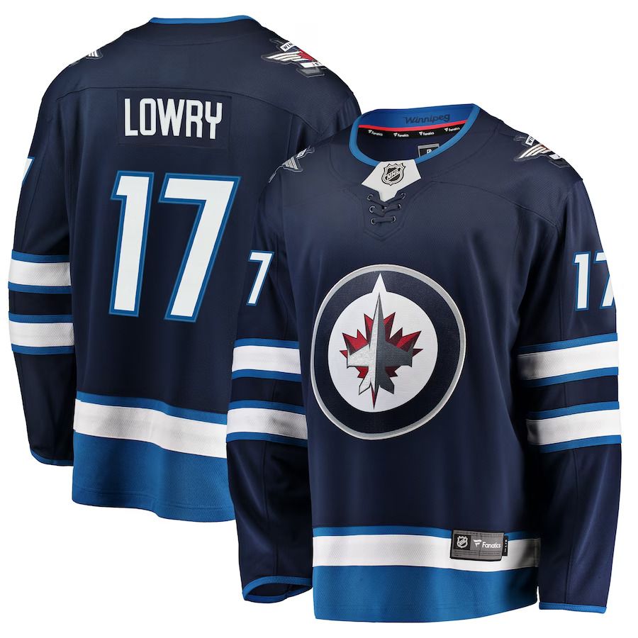 Men Winnipeg Jets 17 Adam Lowry Fanatics Branded Navy Breakaway Replica NHL Jersey